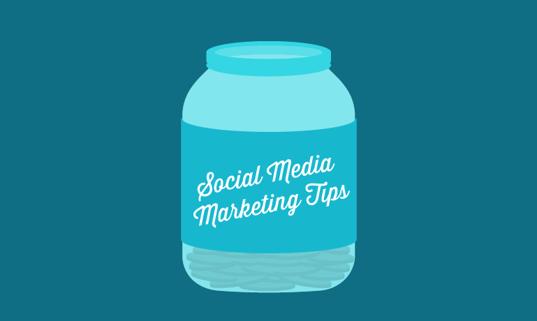 a blue jar with the words social media marketing tips on it