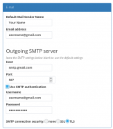 the settings page for an email server
