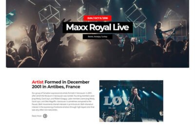 a website page for a band called max royal live