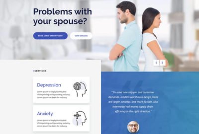 a website page with a man and woman looking at each other