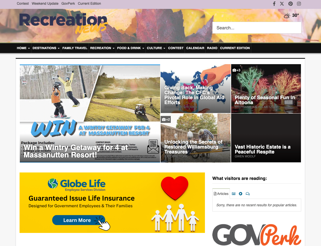 The old Recreation News Website Layout picture