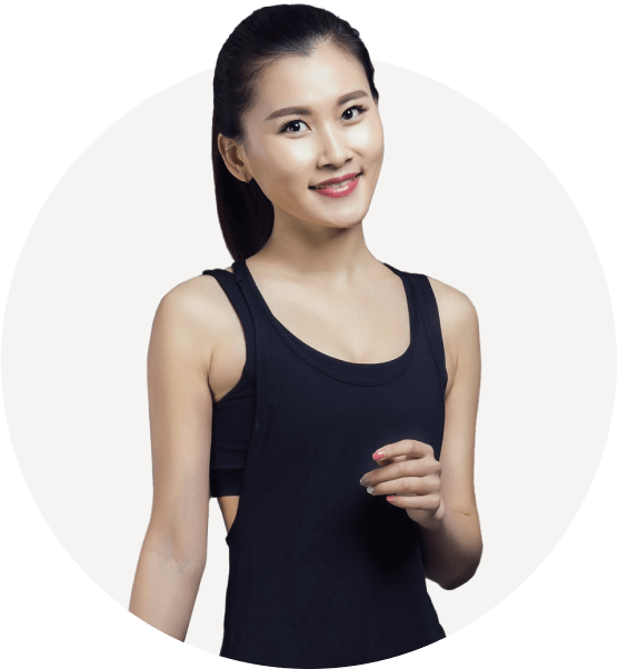 an asian woman in a black tank top